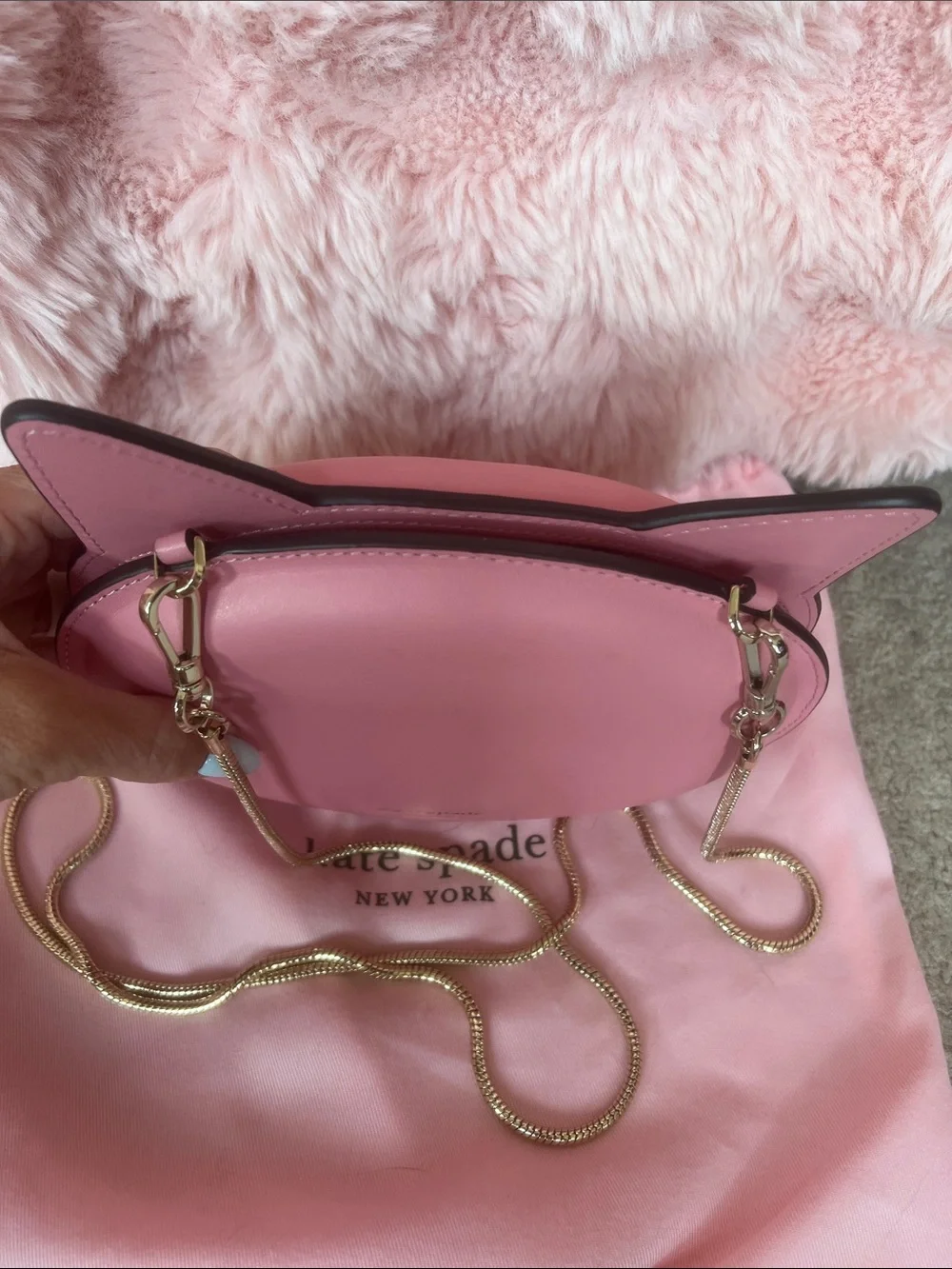 kate spade Pink Cat Face Crossbody Bag gold chain